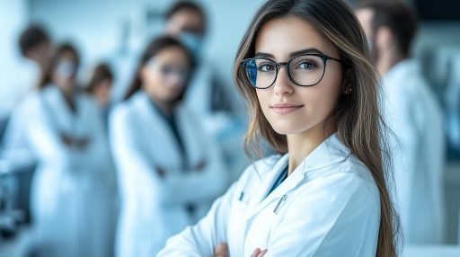 Young smiling science student on a classes in the laboratory